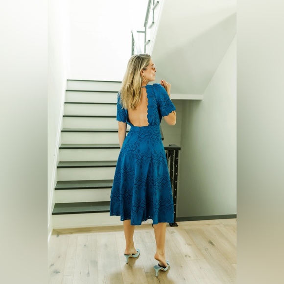 Sézane Ladya Embroidered Midi Dress in Vibrant Blue FR 44/ US 12 - Picture 12 of 13